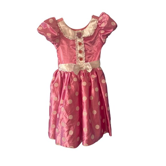 Disney Minnie Mouse Pink Polka Dot Dress 7/8 Girls Costume Satin Finish - Picture 1 of 4